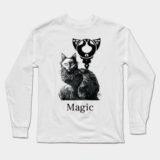 Magic Black Cat - Black Outlined Version - Magic Quote Long Sleeve T-Shirt